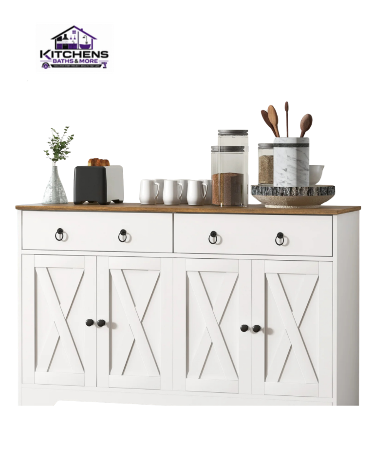 Kitchens Baths & More farmhouse storage cabinet with barn doors
