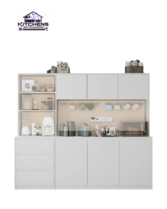 Large kitchen pantry cabinet with microwave shelf and storage drawers