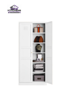 White storage cabinet for kitchen pantry organization