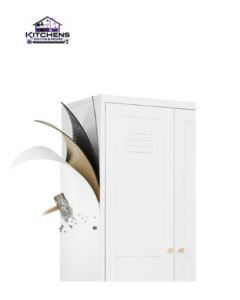White storage cabinet with adjustable shelves and metal doors