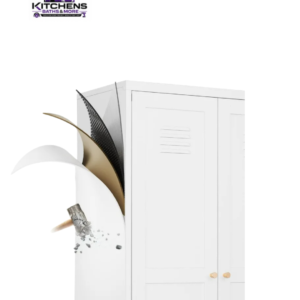 White storage cabinet with adjustable shelves and metal doors